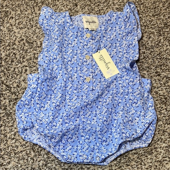 NWT Vignette Megan Bubble Romper Blue and White Floral - Picture 8 of 8